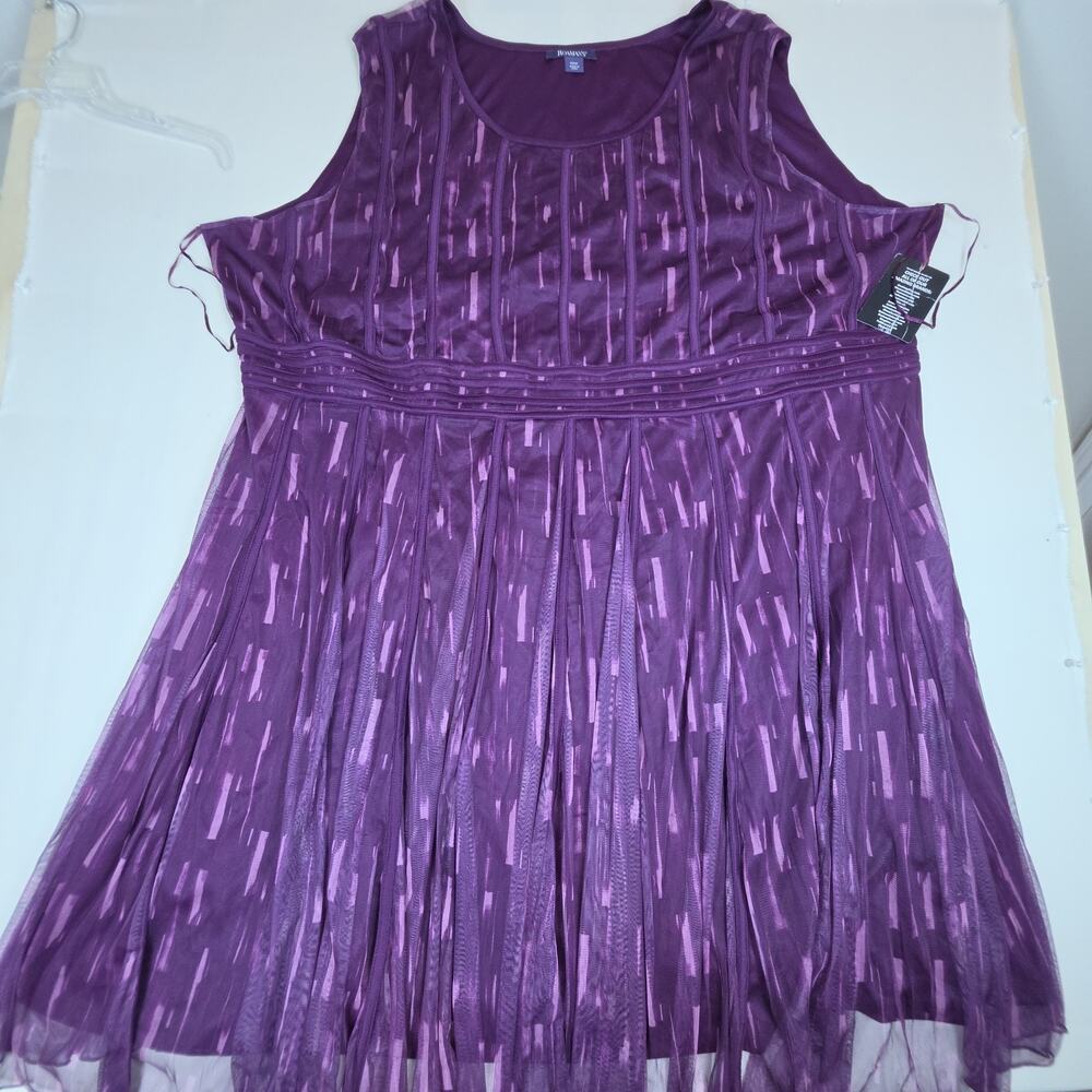 Roaman's Plus Size 40W Purple Sleeveless Mesh Overlay Dress Embellished Lined NW